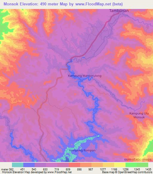 Monsok,Malaysia Elevation Map