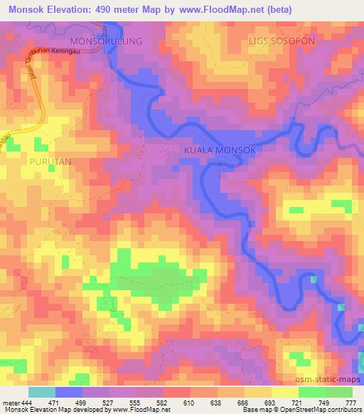 Monsok,Malaysia Elevation Map