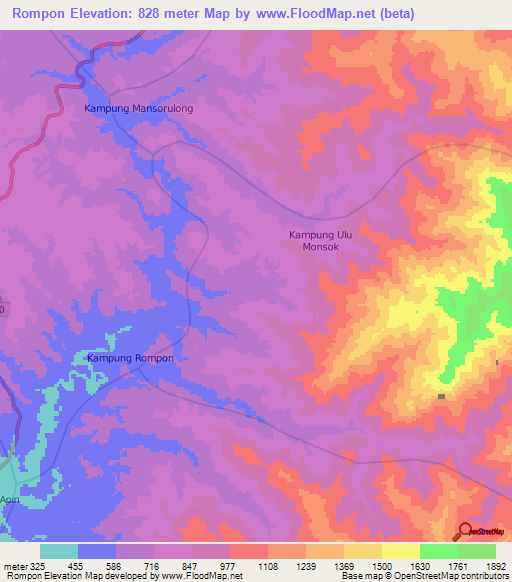 Rompon,Malaysia Elevation Map