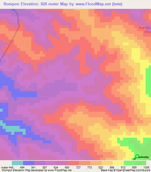 Rompon,Malaysia Elevation Map