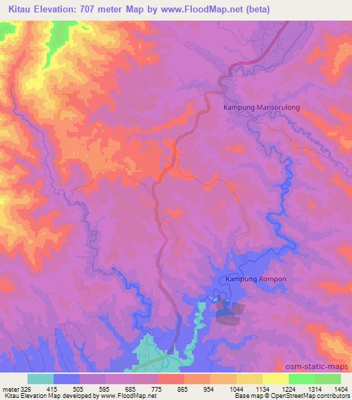 Kitau,Malaysia Elevation Map