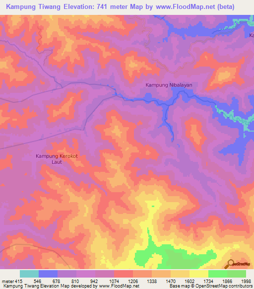 Kampung Tiwang,Malaysia Elevation Map