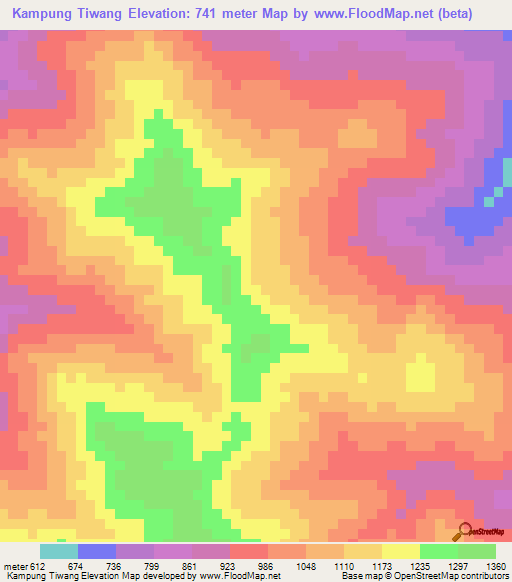 Kampung Tiwang,Malaysia Elevation Map