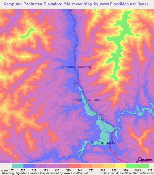 Kampung Paginatan,Malaysia Elevation Map