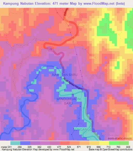 Kampung Nabutan,Malaysia Elevation Map