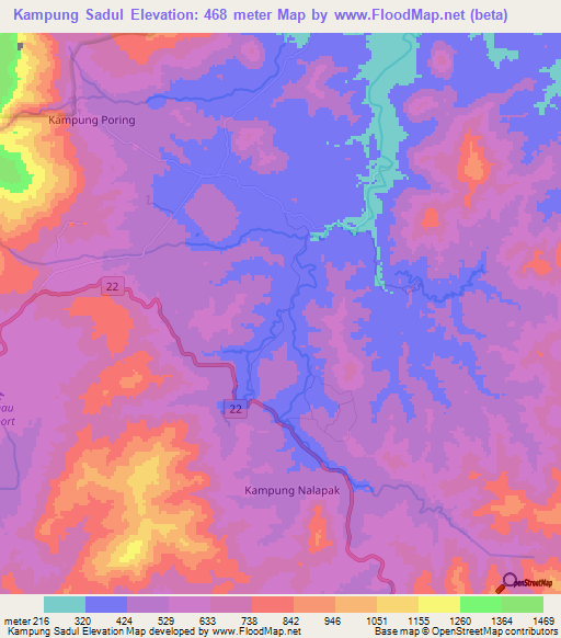 Kampung Sadul,Malaysia Elevation Map