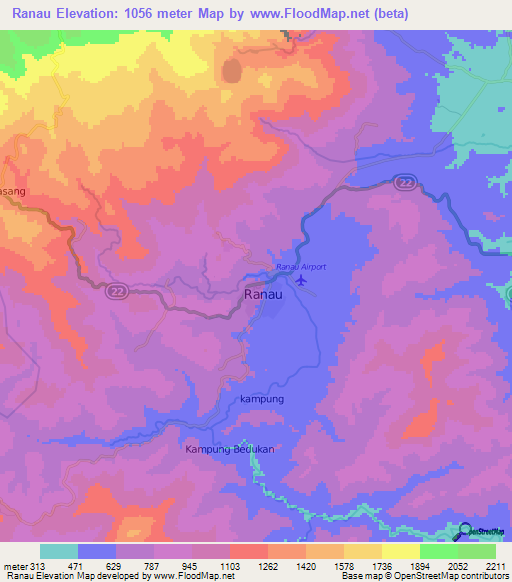 Ranau,Malaysia Elevation Map