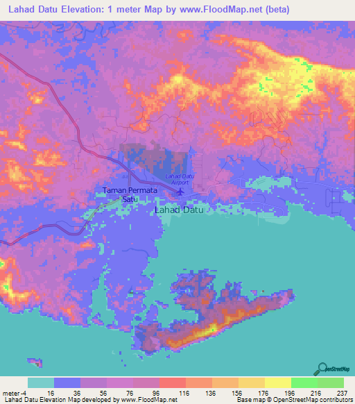 Lahad Datu,Malaysia Elevation Map