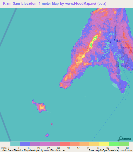 Kiam Sam,Malaysia Elevation Map