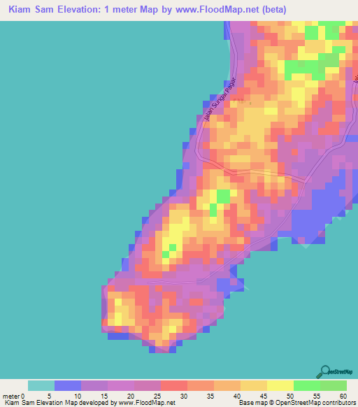 Kiam Sam,Malaysia Elevation Map