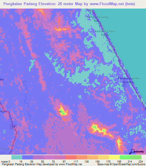 Pengkalan Padang,Malaysia Elevation Map