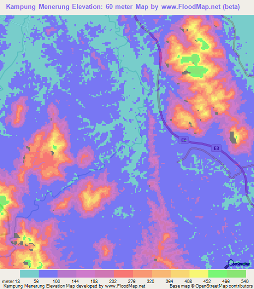 Kampung Menerung,Malaysia Elevation Map