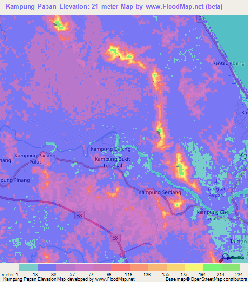 Kampung Papan,Malaysia Elevation Map