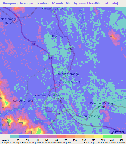 Kampung Jerangau,Malaysia Elevation Map