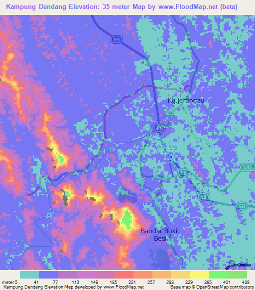 Kampung Dendang,Malaysia Elevation Map