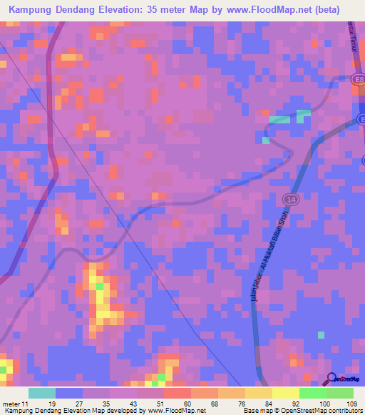 Kampung Dendang,Malaysia Elevation Map