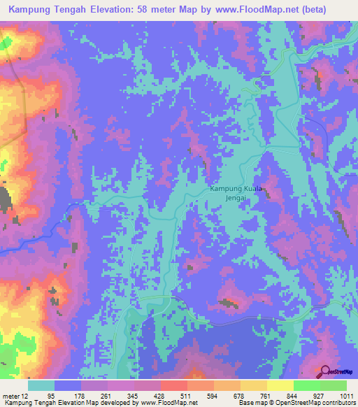 Kampung Tengah,Malaysia Elevation Map