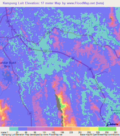 Kampung Luit,Malaysia Elevation Map