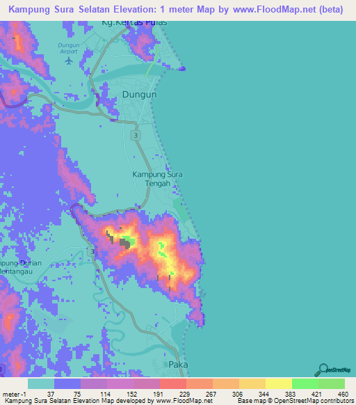 Kampung Sura Selatan,Malaysia Elevation Map