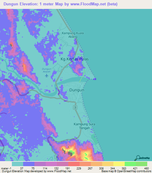 Dungun,Malaysia Elevation Map