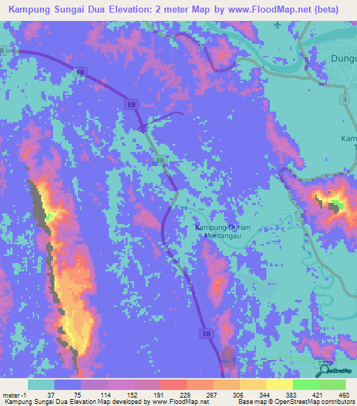 Kampung Sungai Dua,Malaysia Elevation Map