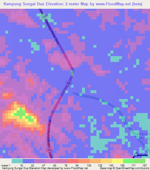 Kampung Sungai Dua,Malaysia Elevation Map