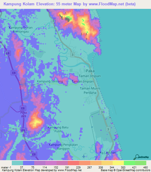 Kampung Kolam,Malaysia Elevation Map