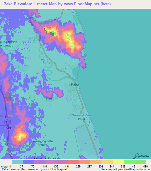 Paka,Malaysia Elevation Map