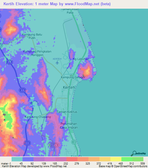 Kertih,Malaysia Elevation Map