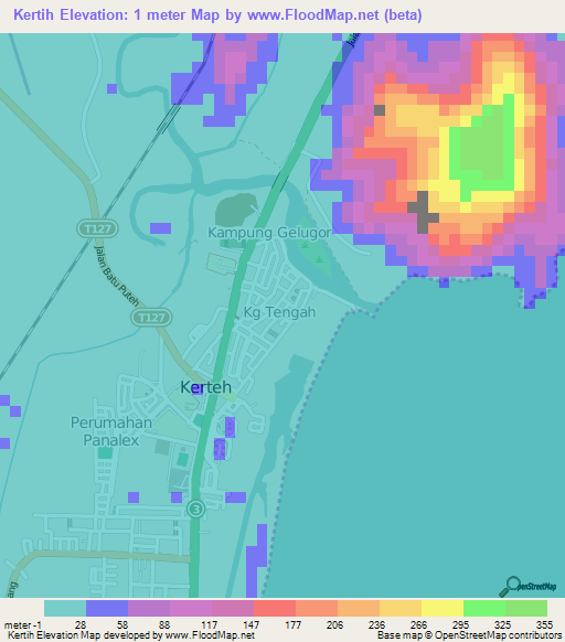 Kertih,Malaysia Elevation Map