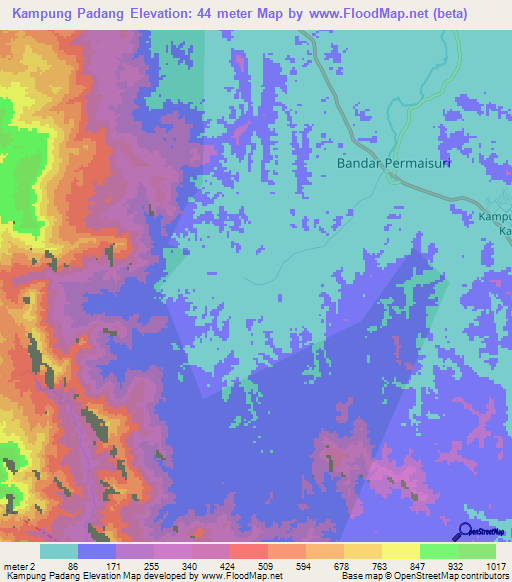 Kampung Padang,Malaysia Elevation Map