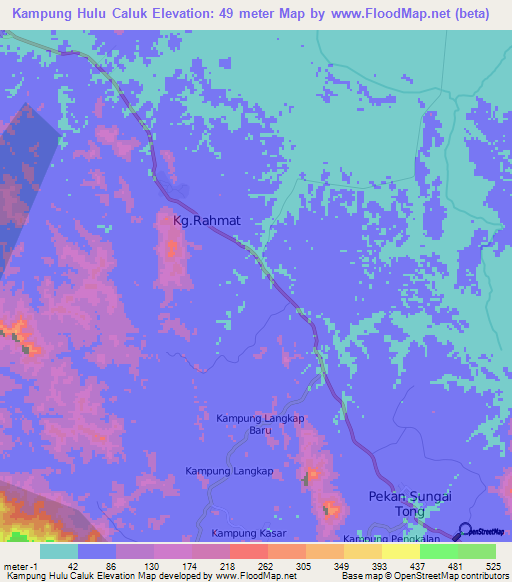 Kampung Hulu Caluk,Malaysia Elevation Map