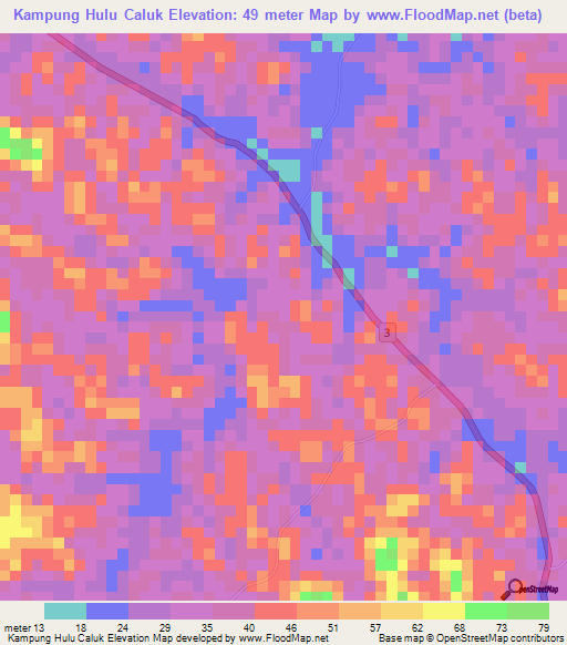 Kampung Hulu Caluk,Malaysia Elevation Map