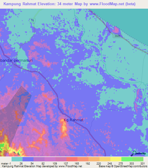 Kampung Rahmat,Malaysia Elevation Map