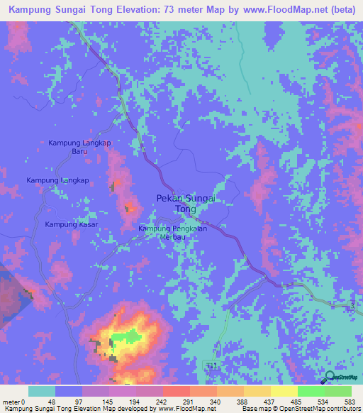 Kampung Sungai Tong,Malaysia Elevation Map