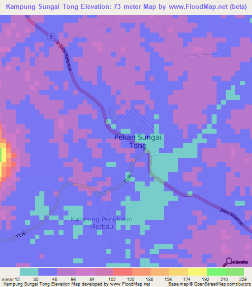 Kampung Sungai Tong,Malaysia Elevation Map