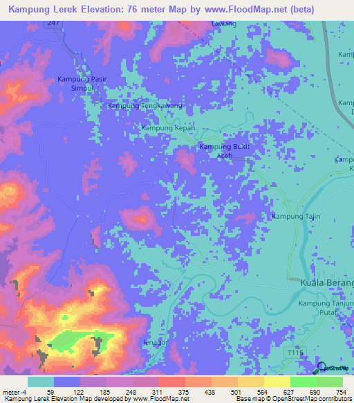 Kampung Lerek,Malaysia Elevation Map