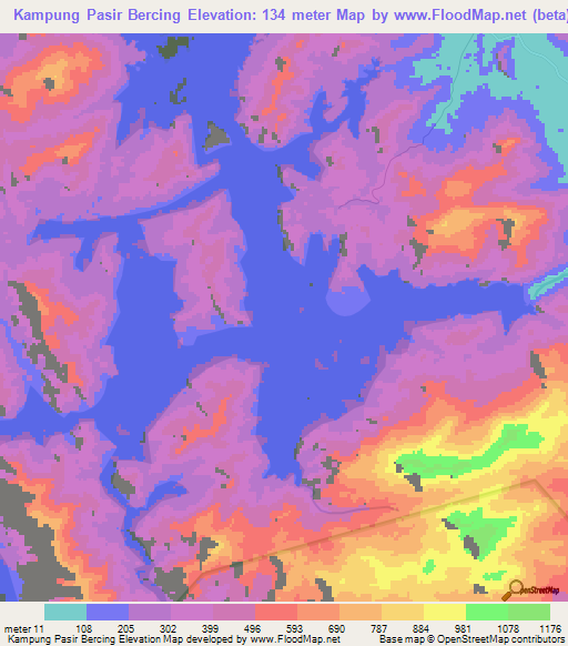 Kampung Pasir Bercing,Malaysia Elevation Map