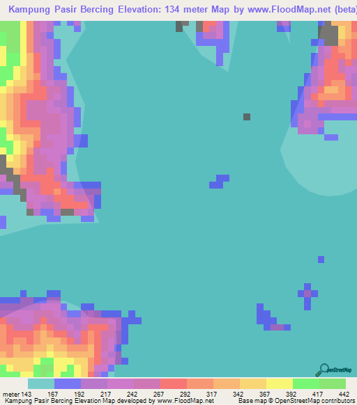 Kampung Pasir Bercing,Malaysia Elevation Map