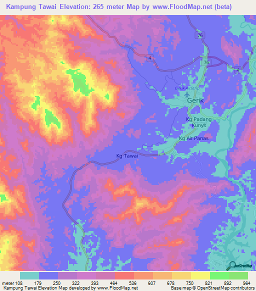 Kampung Tawai,Malaysia Elevation Map