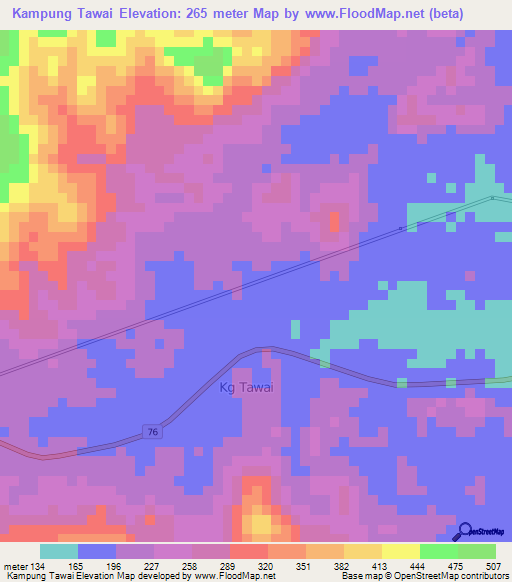 Kampung Tawai,Malaysia Elevation Map