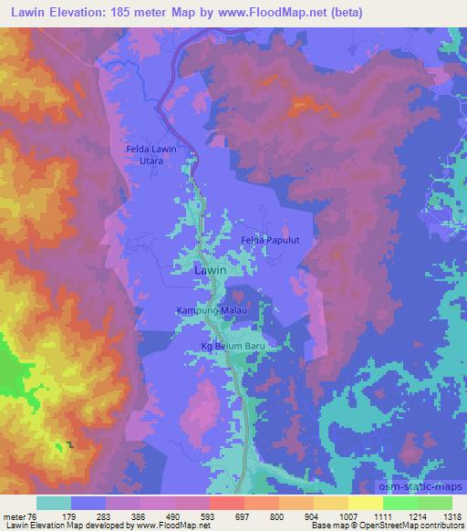 Lawin,Malaysia Elevation Map