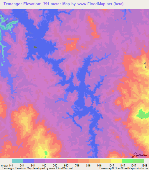 Temengor,Malaysia Elevation Map