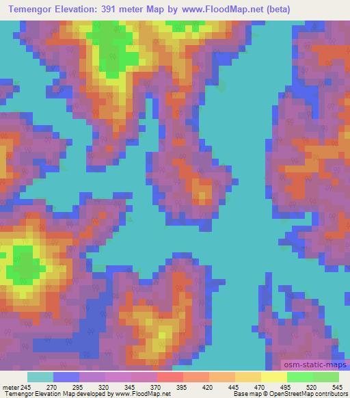 Temengor,Malaysia Elevation Map