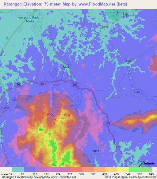 Karangan,Malaysia Elevation Map