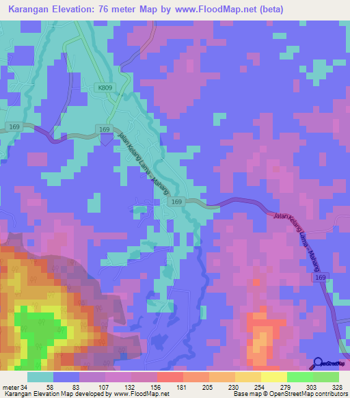 Karangan,Malaysia Elevation Map