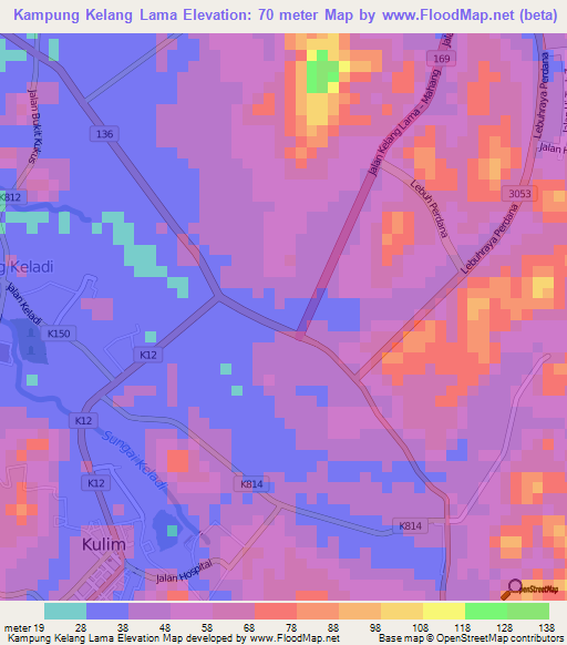 Kampung Kelang Lama,Malaysia Elevation Map