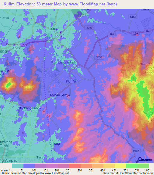 Kulim,Malaysia Elevation Map