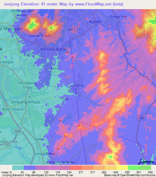 Junjong,Malaysia Elevation Map