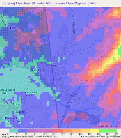 Junjong,Malaysia Elevation Map